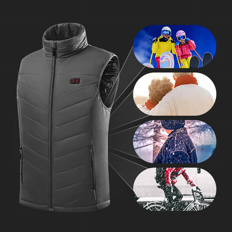 Gilet chauffant au graphène avec zones de chauffage rechargeables par USB - Noir