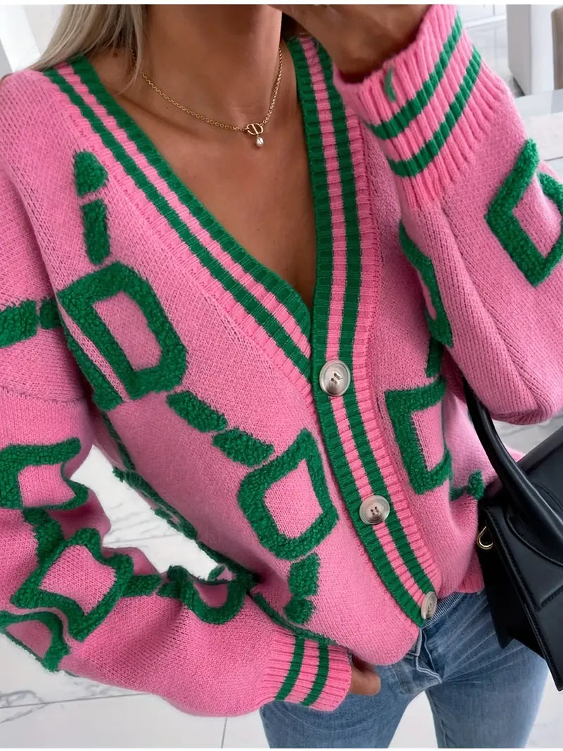Gilet en maille à manches longues et col en V avec boutons pour femme