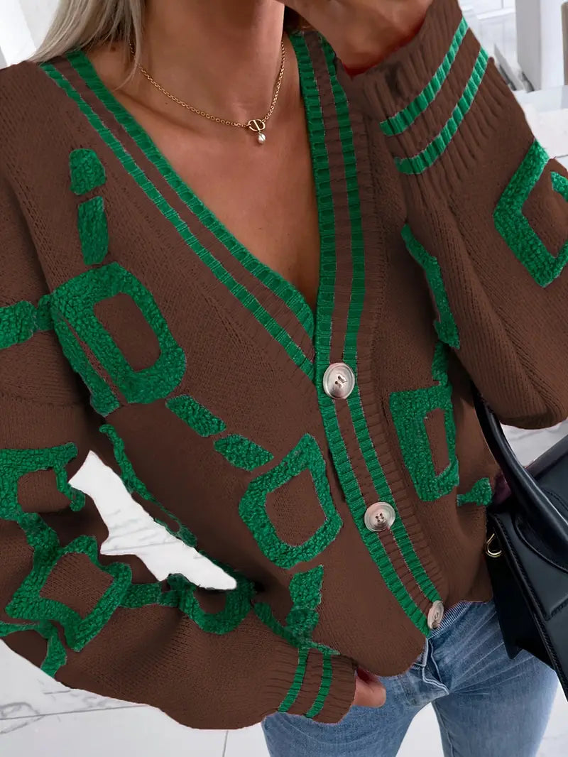 Gilet en maille à manches longues et col en V avec boutons pour femme