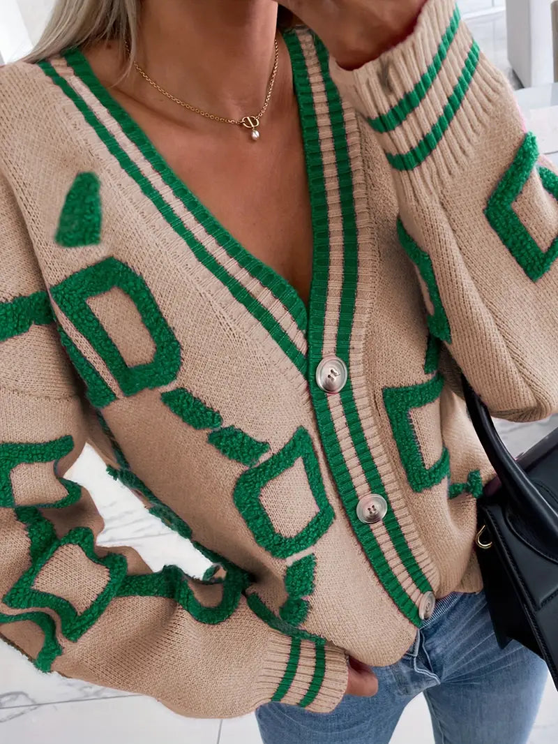 Gilet en maille à manches longues et col en V avec boutons pour femme