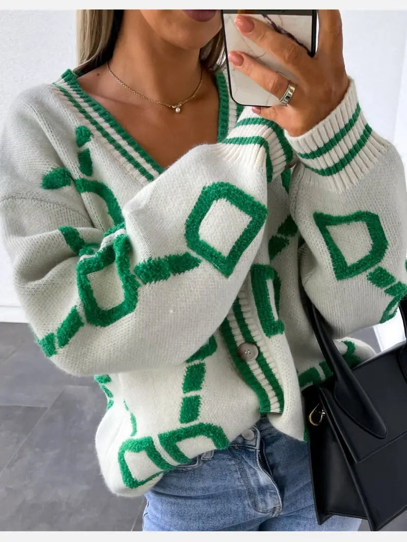 Gilet en maille à manches longues et col en V avec boutons pour femme