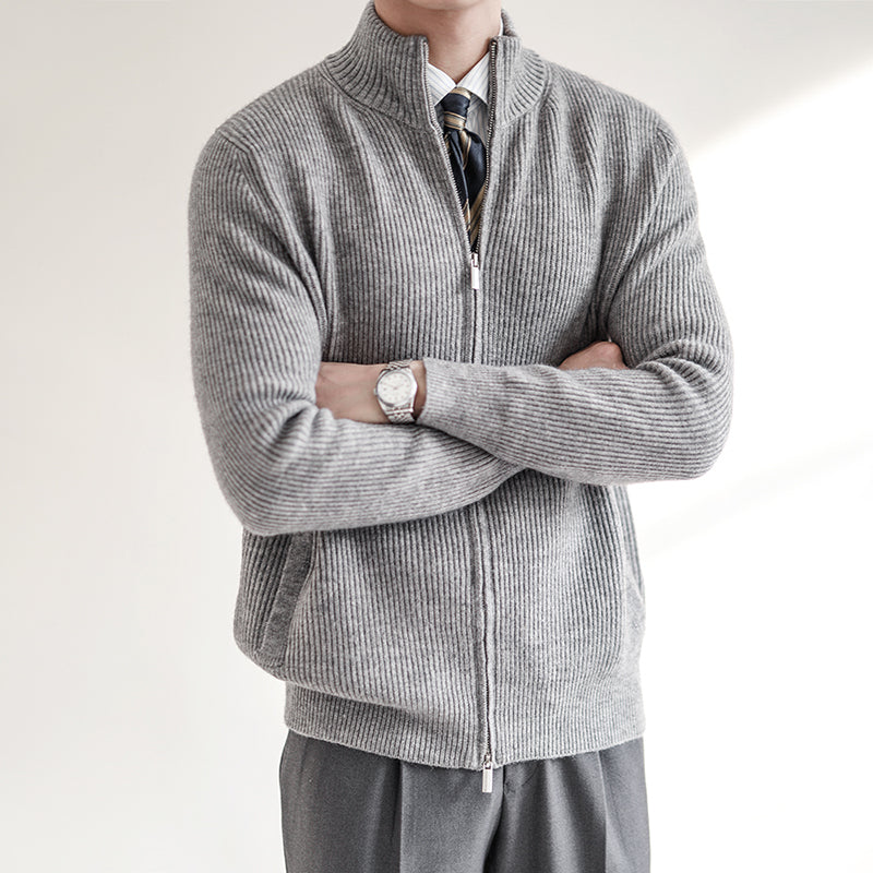 Gilet en maille côtelée pour homme avec fermeture éclair intégrale