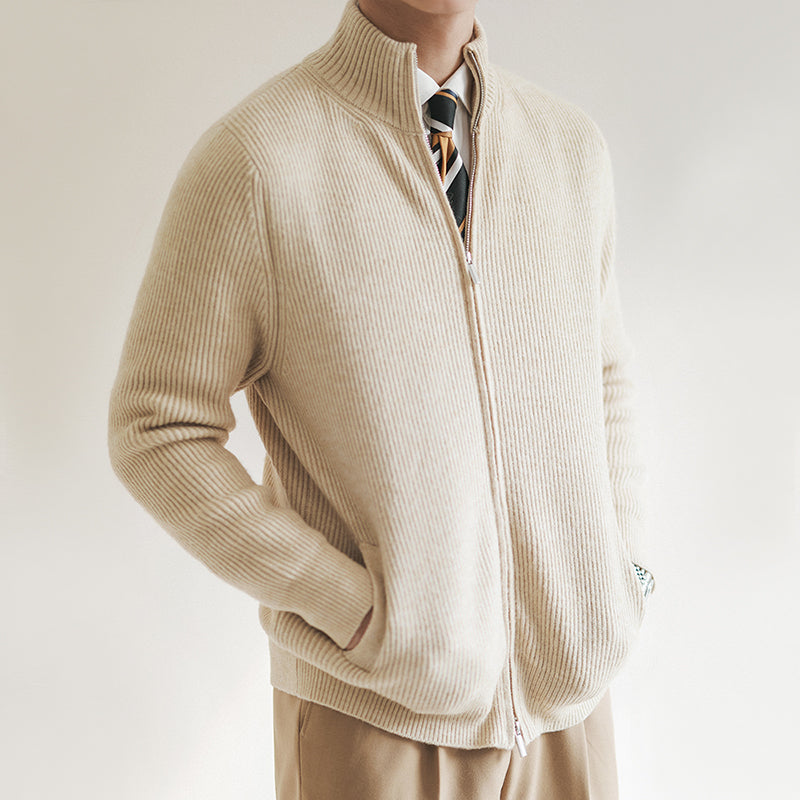 Gilet en maille côtelée pour homme avec fermeture éclair intégrale