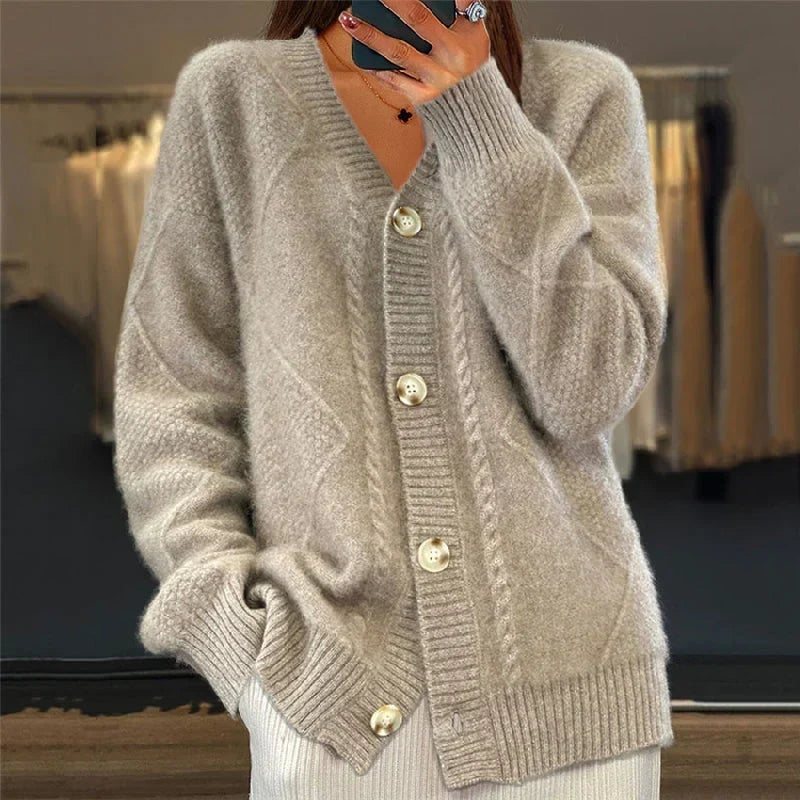 Gilet en maille pour femme à motif texturé et col en V