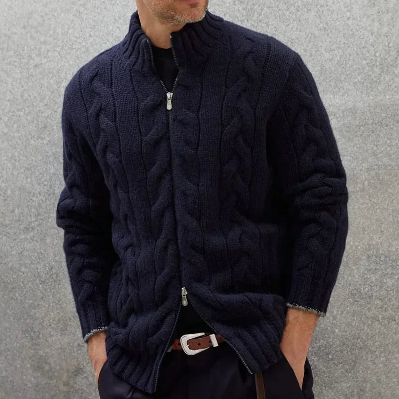 Gilet en maille torsadée à fermeture éclair pour homme