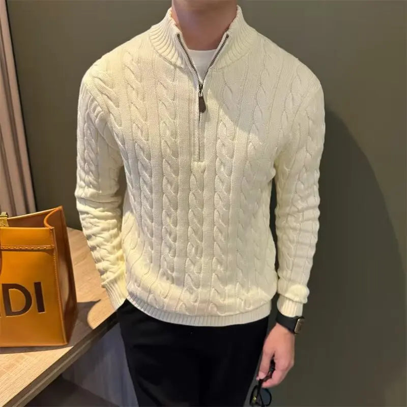 Gilet en maille torsadée à fermeture éclair pour homme