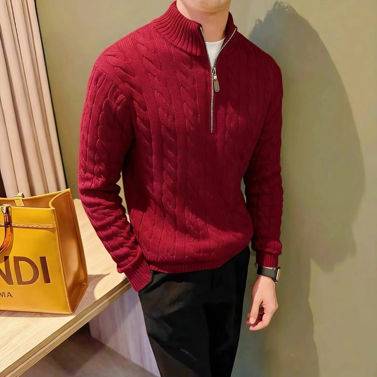 Gilet en maille torsadée à fermeture éclair pour homme