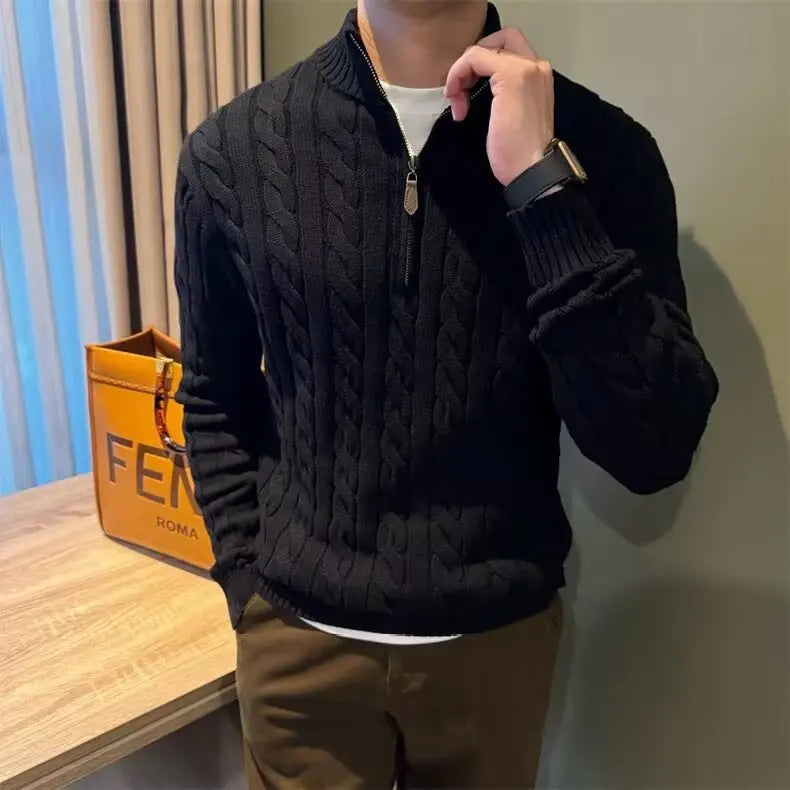 Gilet en maille torsadée à fermeture éclair pour homme