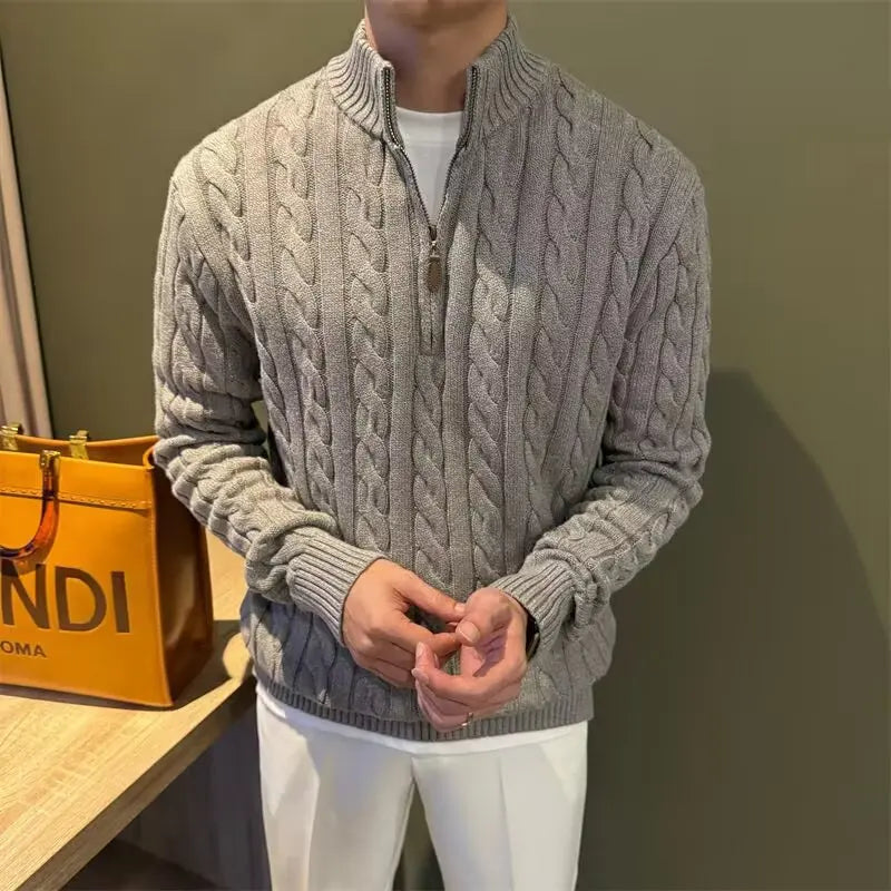 Gilet en maille torsadée à fermeture éclair pour homme