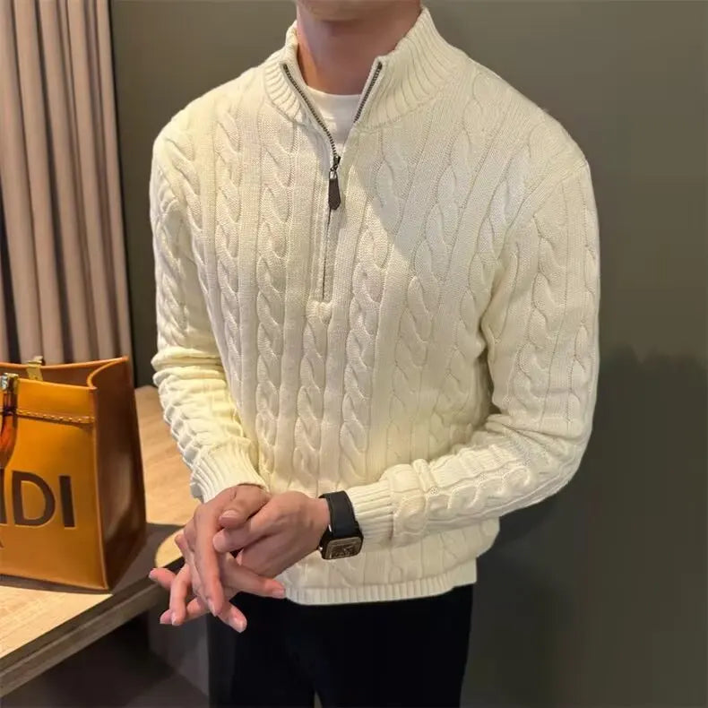 Gilet en maille torsadée à fermeture éclair pour homme