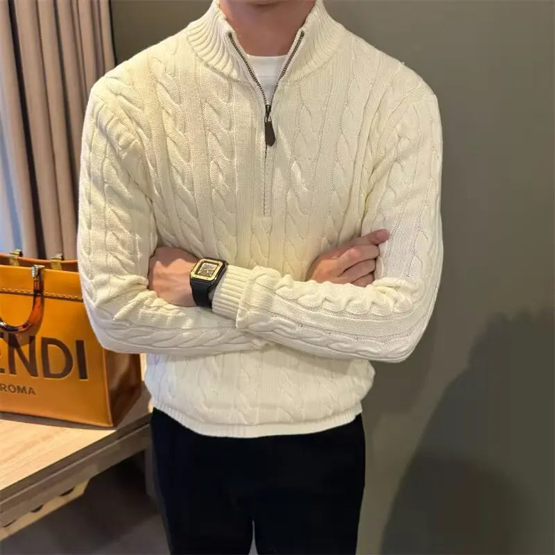Gilet en maille torsadée à fermeture éclair pour homme
