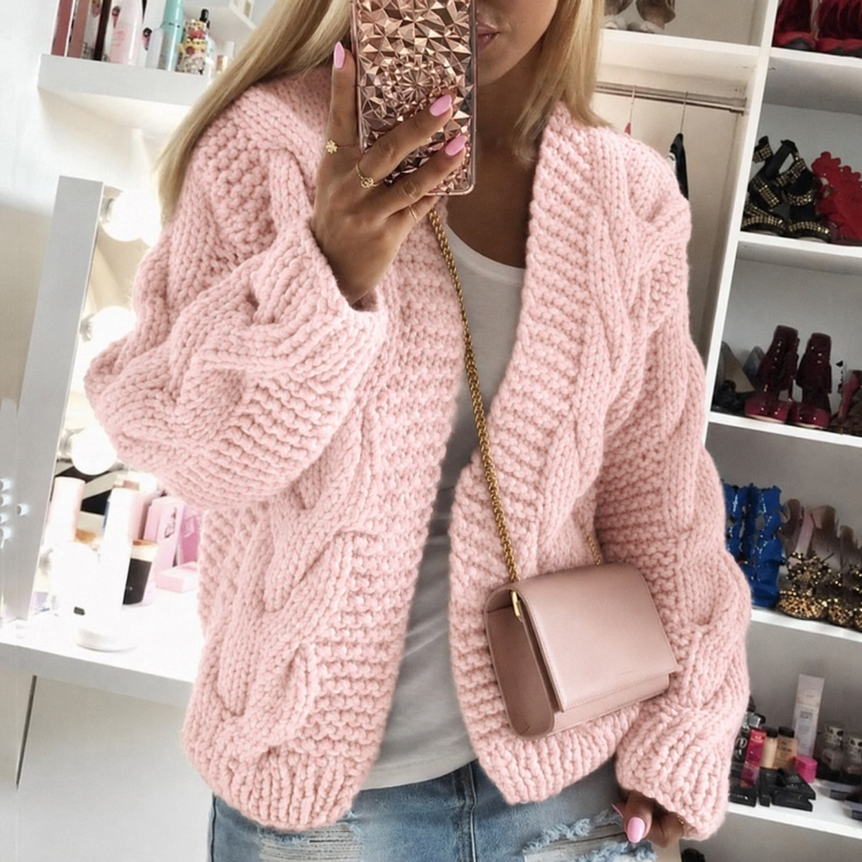 Gilet maille épaisse oversize ouvert pour femme