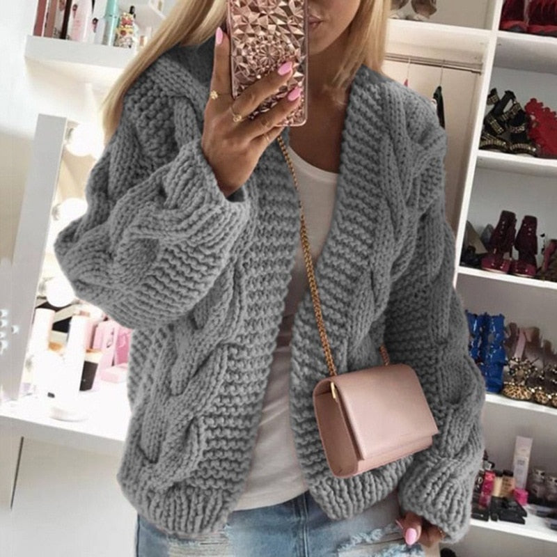 Gilet maille épaisse oversize ouvert pour femme