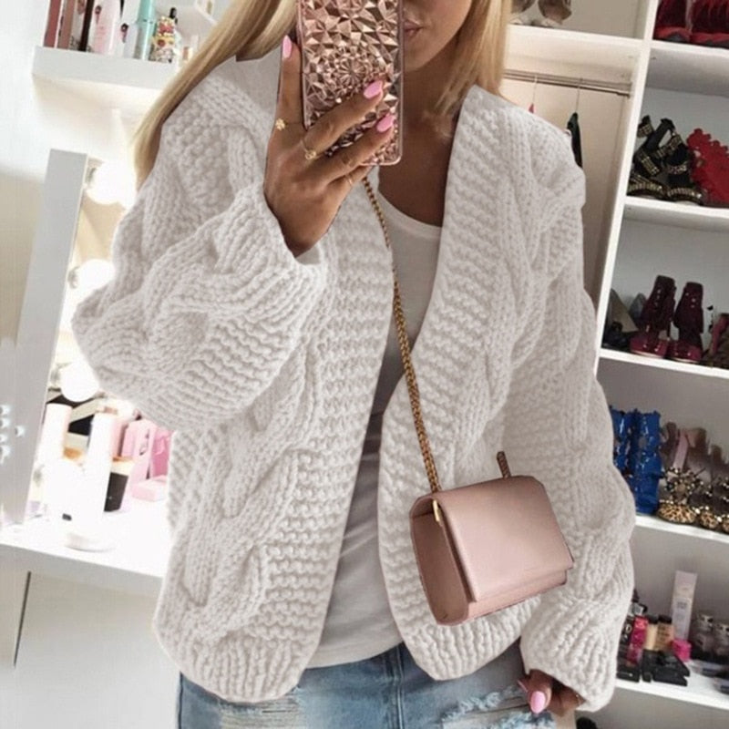 Gilet maille épaisse oversize ouvert pour femme