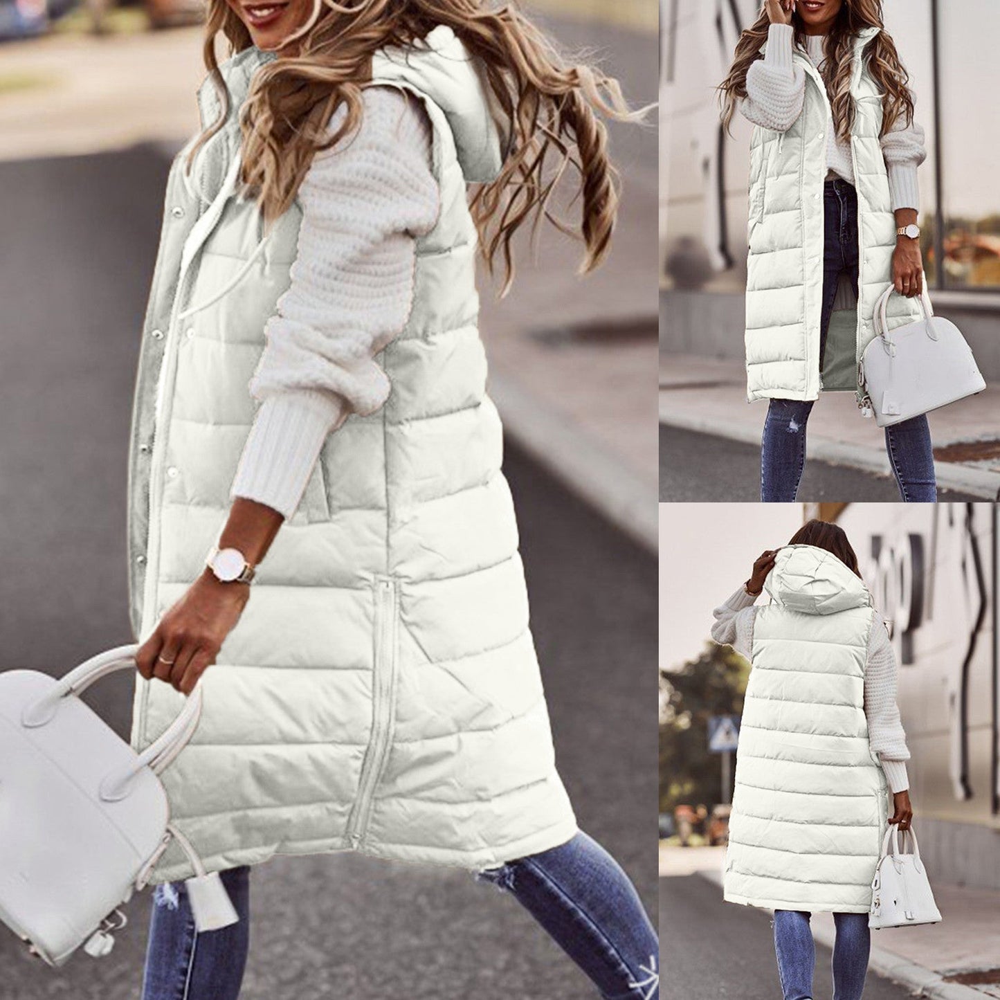 Gilet matelassé à capuche pour femme