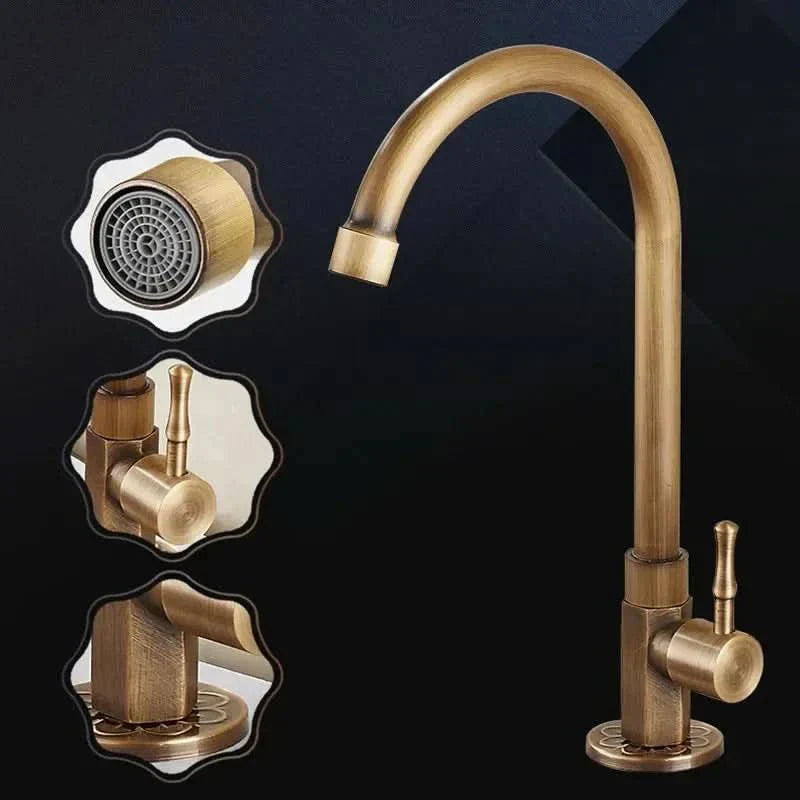 GOLDENSWAN – Antique Brass Swan Neck Faucet for Kitchen & Bathroom