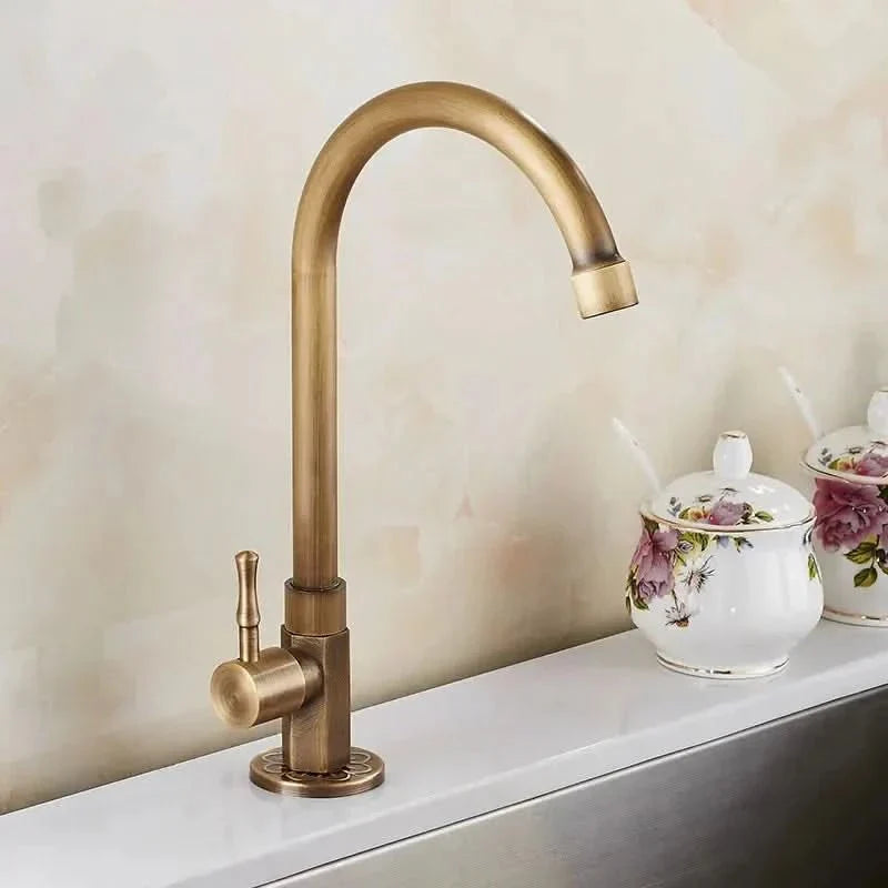 GOLDENSWAN – Antique Brass Swan Neck Faucet for Kitchen & Bathroom