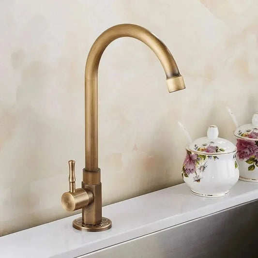 GOLDENSWAN – Antique Brass Swan Neck Faucet for Kitchen & Bathroom