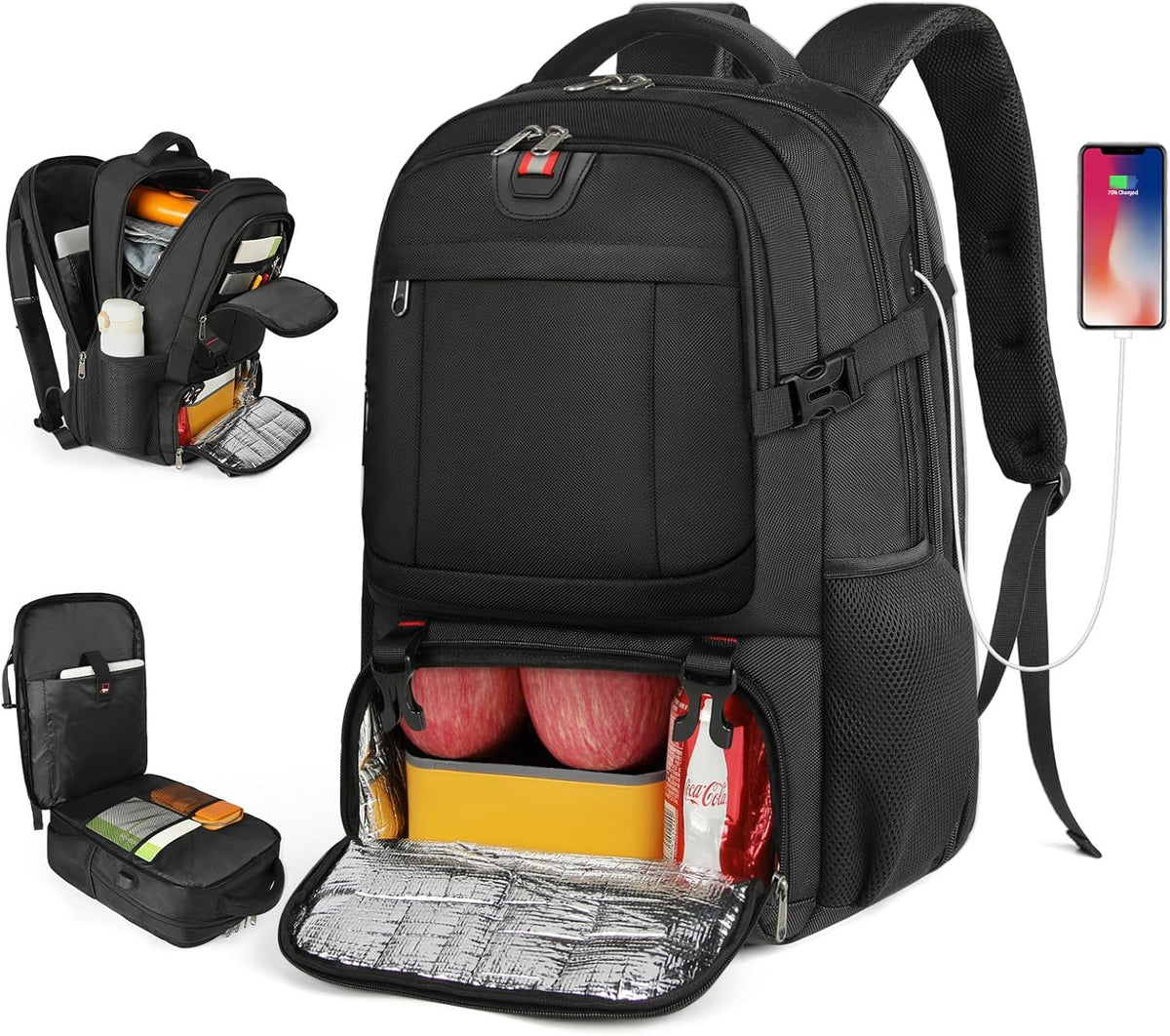 Grand sac à dos pour ordinateur portable avec compartiment isotherme et port de charge USB