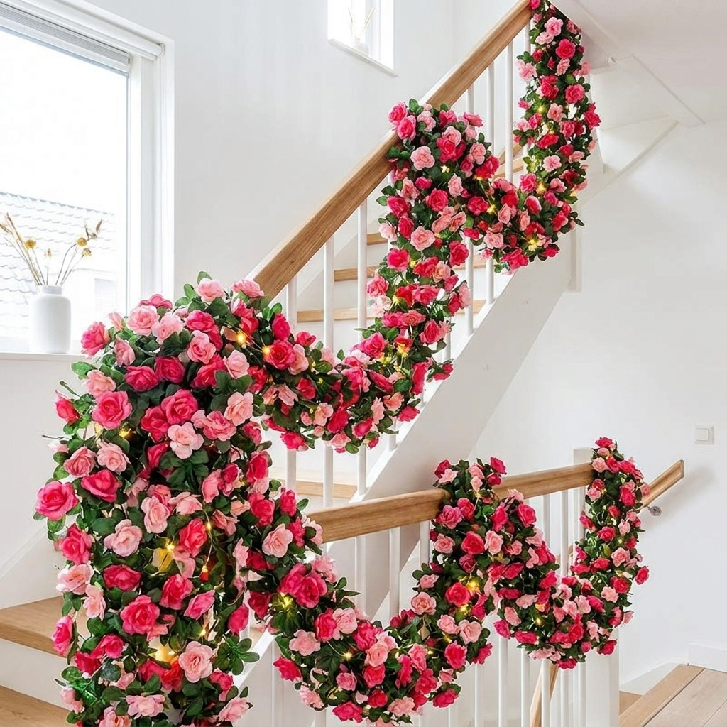 Guirlande de roses artificielles 230 cm, soie, 6 coloris, mariage et fête