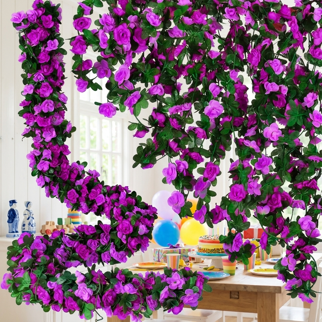 Guirlande de roses artificielles 230 cm, soie, 6 coloris, mariage et fête