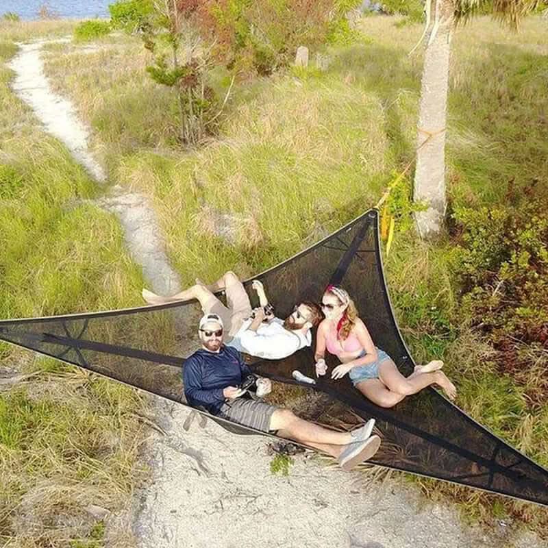 Hamac de camping multipersonne avec système d'ancrage à 3 points