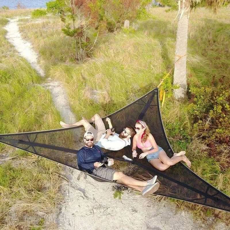 Hamac de camping multipersonne avec système d'ancrage à 3 points