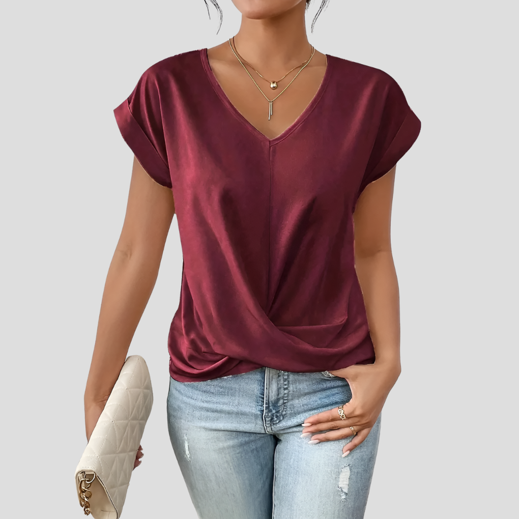 Haut femme col en V avec finition drapée