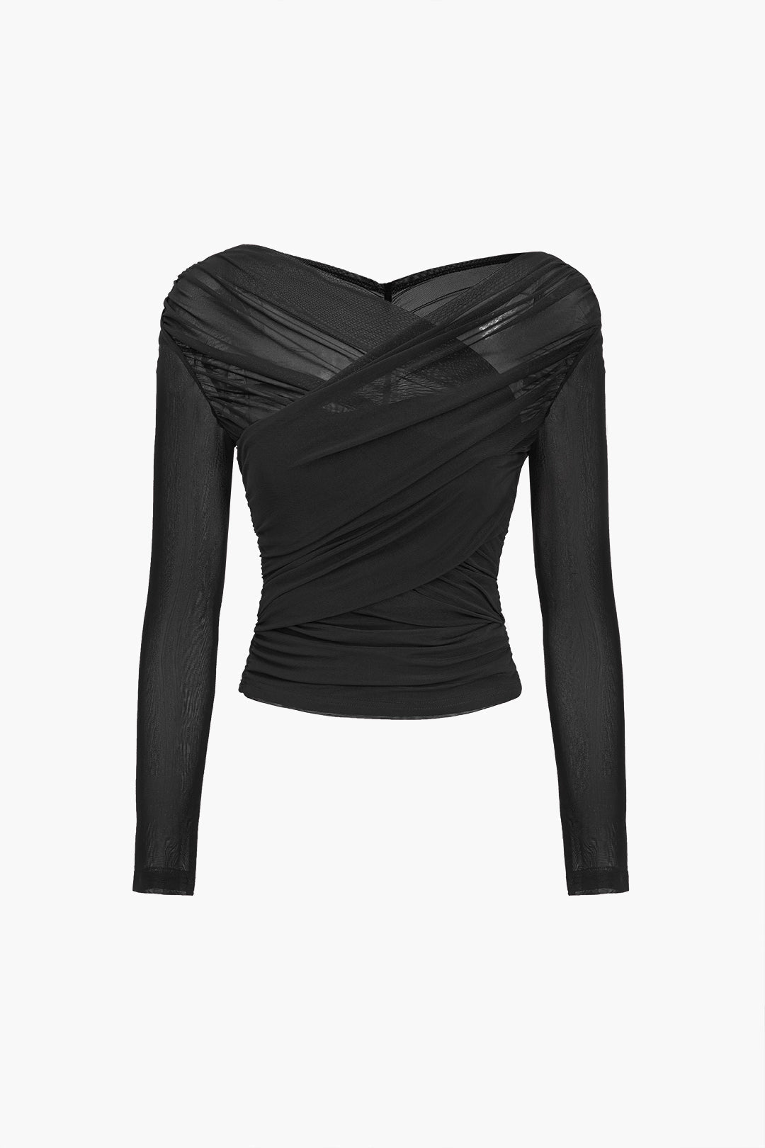 Haut froncé en tulle à manches longues pour femme