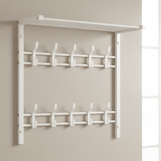 HOOKWELL – 3-in-1 wall coat rack with shelf, hooks, and clothes rail