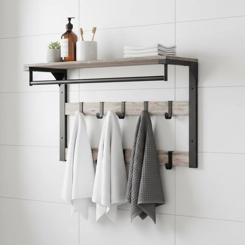 HOOKWELL – 3-in-1 wall coat rack with shelf, hooks, and clothes rail