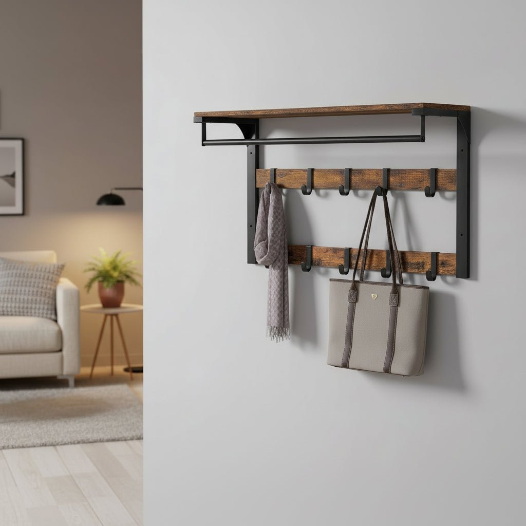 HOOKWELL – 3-in-1 wall coat rack with shelf, hooks, and clothes rail