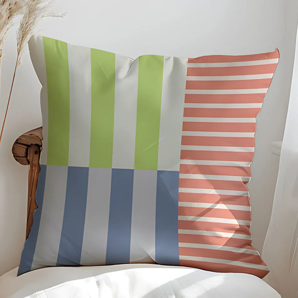 Housse de coussin à rayures et motifs carrés modernes