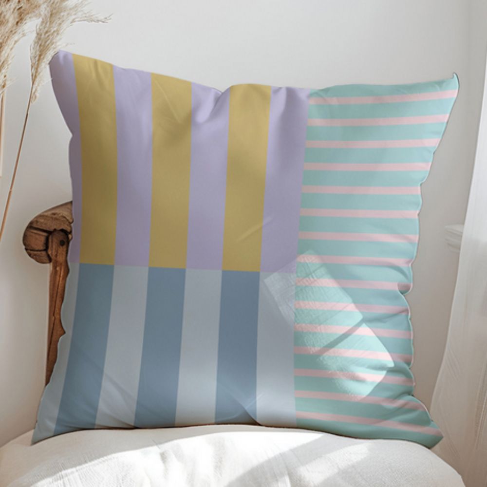 Housse de coussin à rayures et motifs carrés modernes