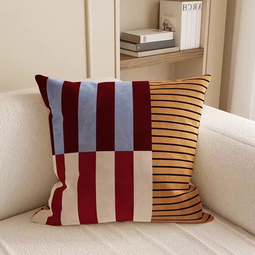 Housse de coussin à rayures et motifs carrés modernes