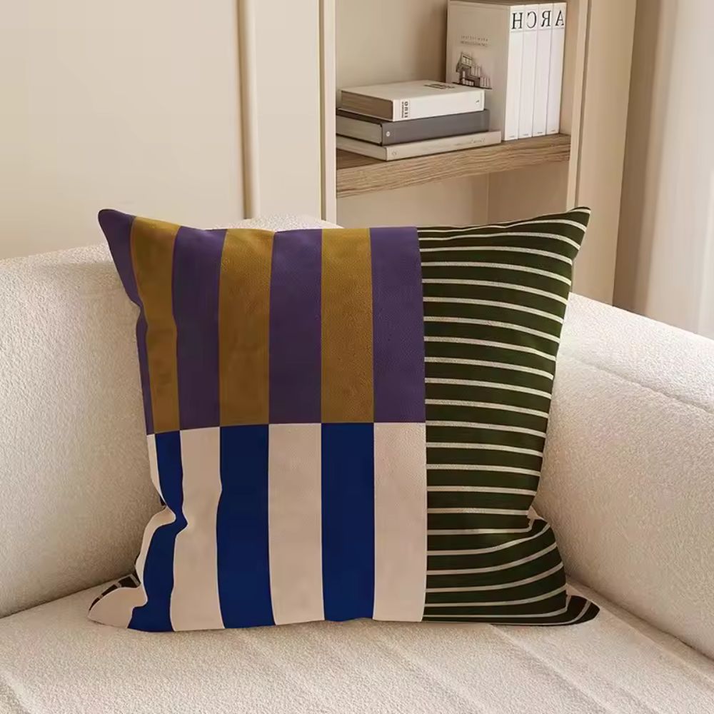 Housse de coussin à rayures et motifs carrés modernes