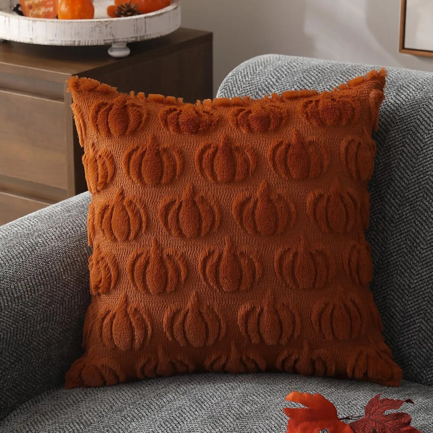 Housse de coussin décorative en fausse fourrure pour la décoration d'automne