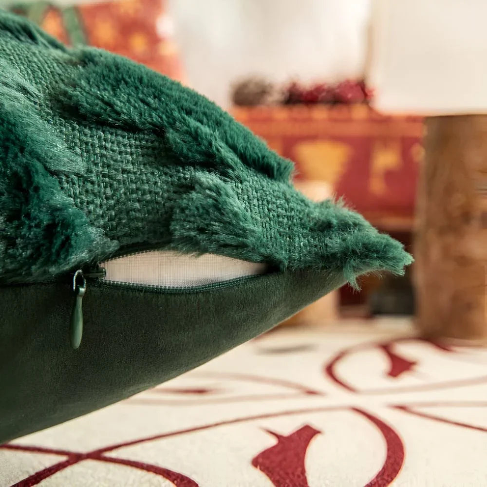 Housse de coussin décorative en peluche à motif sapins de Noël texturé