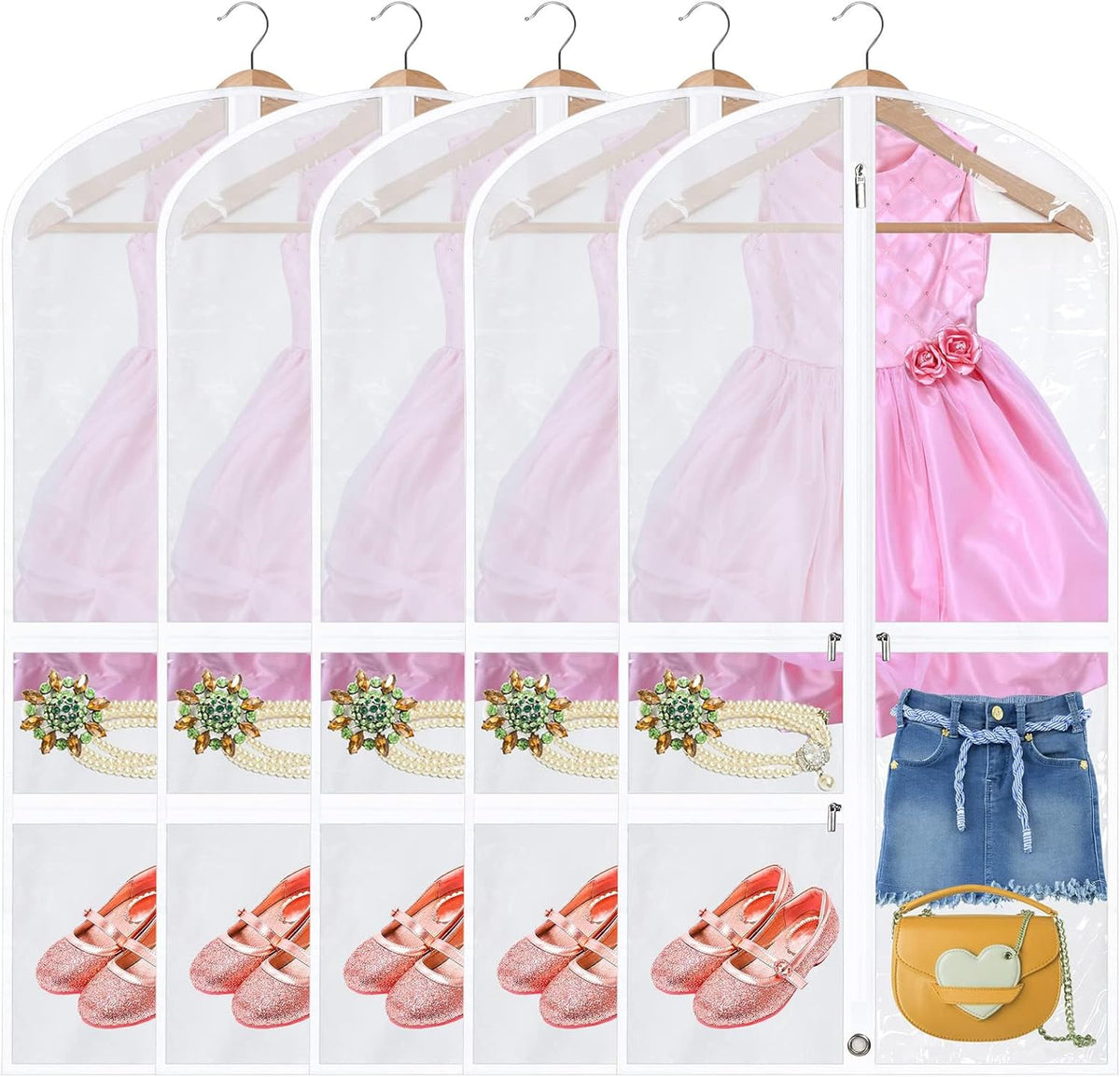 Housses de vêtements de danse pliables et unisexes avec pochettes zippées - lot de 5