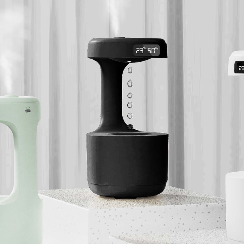 Humidificateur ultrasonique anti-gravité avec horloge LED et diffuseur d'arômes