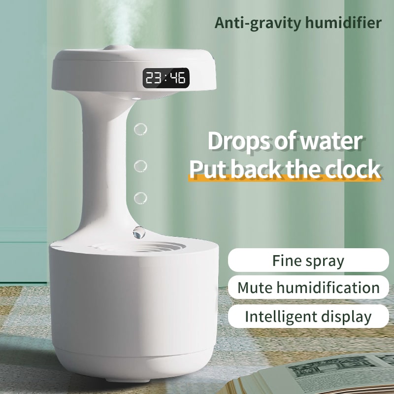 Humidificateur ultrasonique anti-gravité avec horloge LED et diffuseur d'arômes