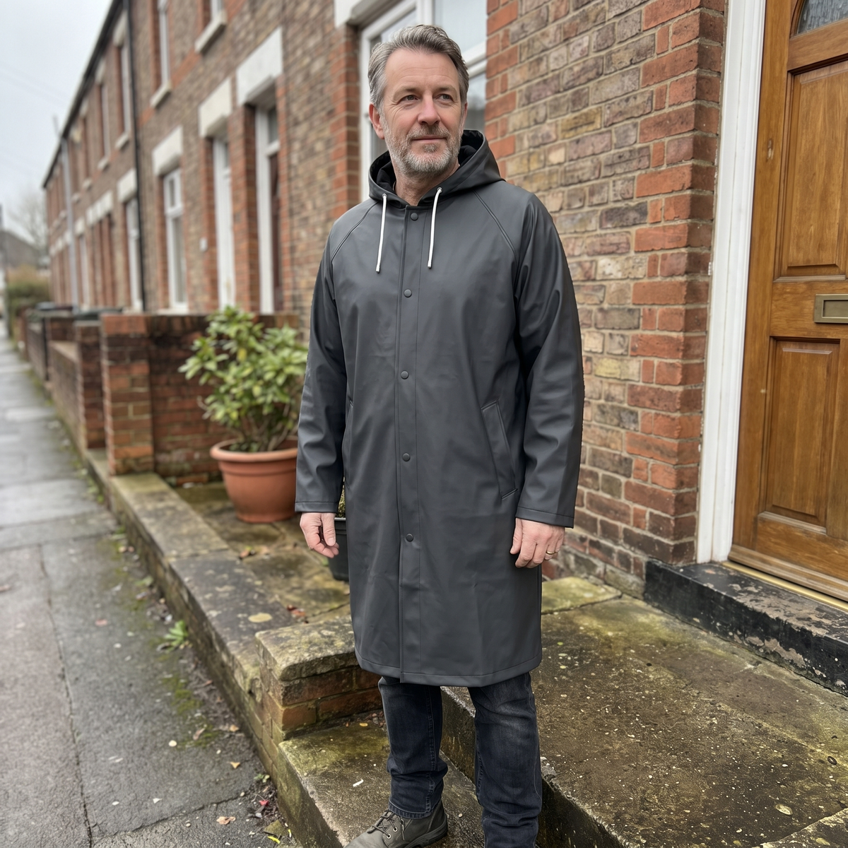 Imperméable long à capuche