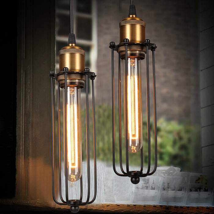 Industrial Hanging Light in Retro Design – Vintage Pendant Lamp with Metal Grid