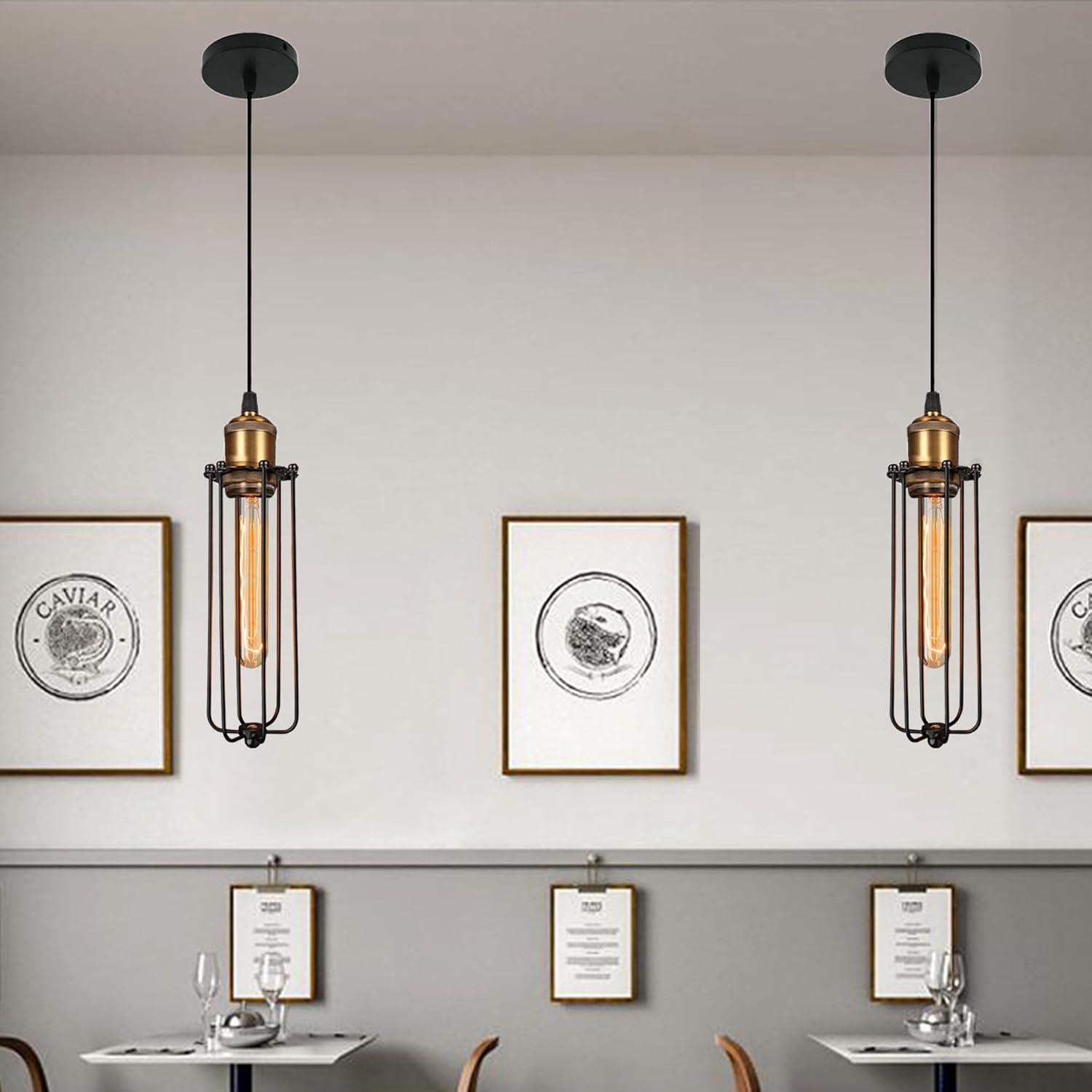 Industrial Hanging Light in Retro Design – Vintage Pendant Lamp with Metal Grid