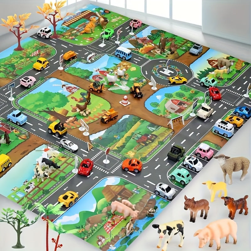 Interactive Play Mat for Kids – Colorful Farm and Traffic Design