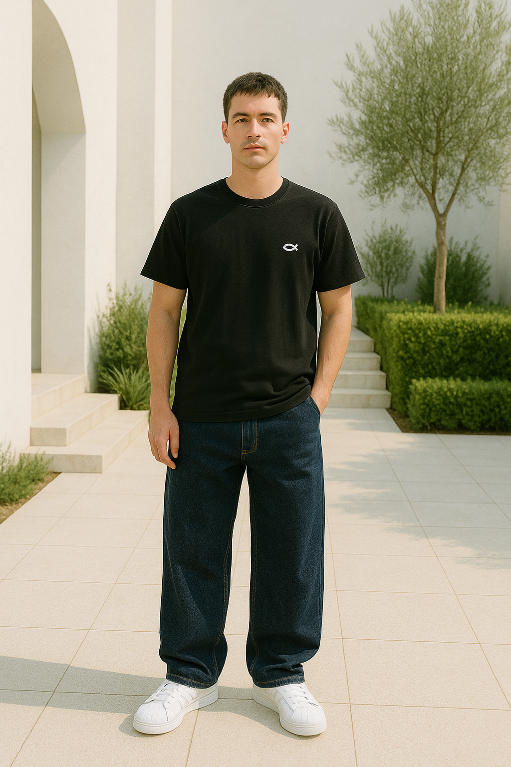 Jean baggy pour homme à jambes larges en denim noir