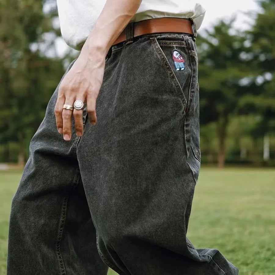 Jean baggy pour homme à jambes larges en denim noir