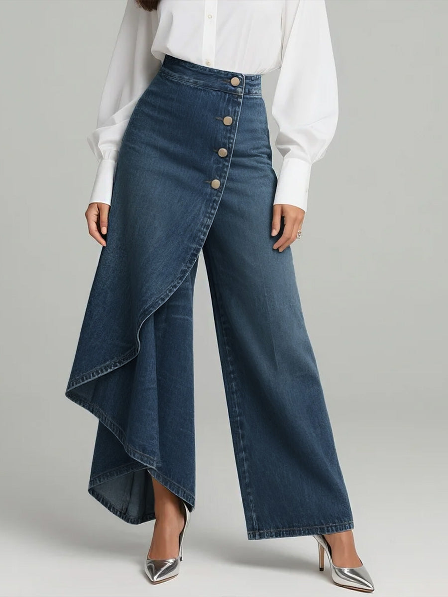 Jean large élégant taille haute pour femme coupe décontractée