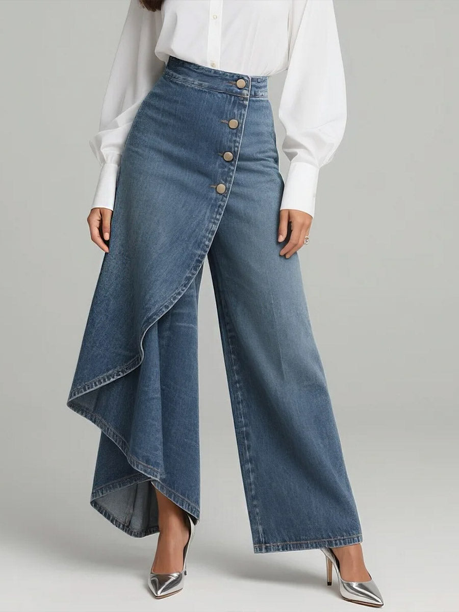 Jean large élégant taille haute pour femme coupe décontractée