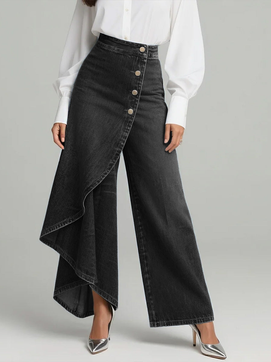 Jean large élégant taille haute pour femme coupe décontractée